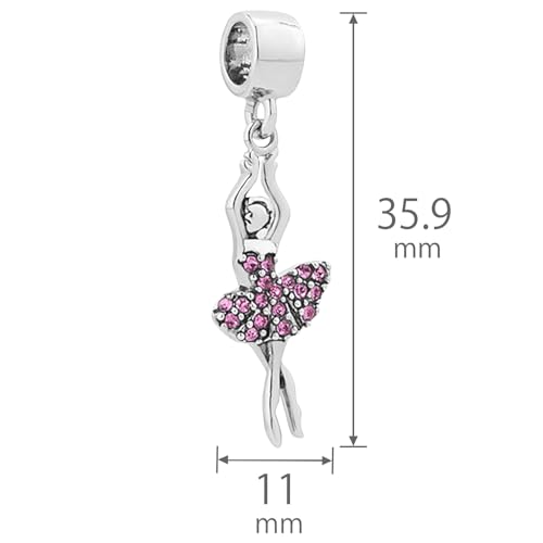 NARTGO Sparkling Dancing Women with Colorful Birthstone Charm Compatible with Pandora Bracelets Birthday Mother's Day Christmas Jewelry Gifts - color: October Pink
