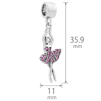 NARTGO Sparkling Dancing Women with Colorful Birthstone Charm Compatible with Pandora Bracelets Birthday Mother's Day Christmas Jewelry Gifts - color: October Pink