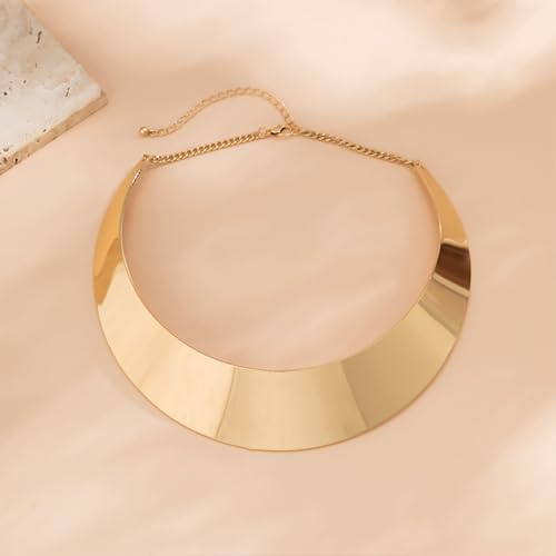 Chunky Gold Necklace Big Statement Chunky Necklace for Women African Tribe Wide Metal Choker Necklaces Jewelry - color: 01 Gold