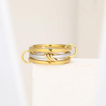 14K Gold Plated Interlocked Stackable Rings for Women, Statement Multi Ring Mixed Metals Stack, Two-Toned interlocking rings Stacking Jewelry - color: silver gold-3pcs set, size: 10