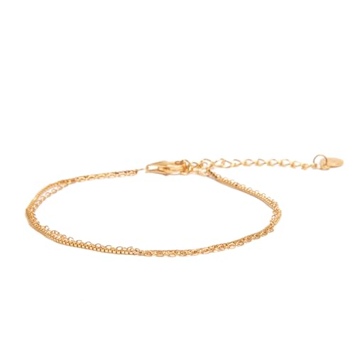 Timeless 18K Gold Vermeil Bracelet for Women, Hypoallergenic Nickel-Free Charm, Durable Everyday Jewelry Gift Tarnish-Resistant - style: Gold Duo Bracelet