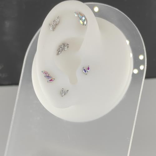 G23 Titanium Flat Back Earrings Studs 16g F136 Implant Grade Titanium Labrets Press Fit Threadless Push In Dainty Cartilage Helix Conch Lobe Lip Tragus Piercing Jewelry - style: 1pcs 5eye Clear