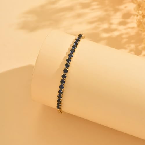 18K Gold Plated Tennis Bracelets for Women, Adjustable Cubic Zirconia Bracelet with Multi-color 4mm CZ Diamond Paperclip Chain, Dainty Trendy Birthday Bridal Jewelry Gifts for Women Daily Party Wear - color: Blue