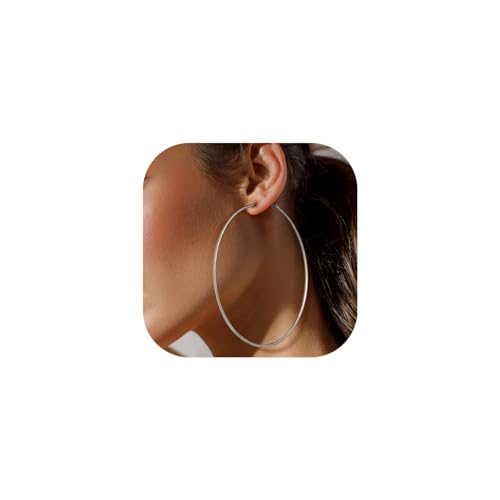 FaithHeart 2mm Thin Hoop Earrings for Women Hypoallergenic, Silver/Black/14K Gold Plated Stainless Steel Large Hoop Earrings for Women Lightweight Earring Trendy Jewelry, 20mm-100mm - color: Silver, size: 100mm/3.93"