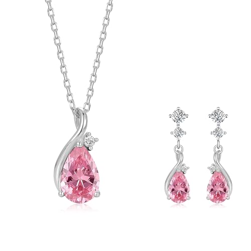 immobird 925 Sterling Silver Infinity Birthstone Jewelry Set Teardrop | Birthstone Necklace and Earring Set, Small Pear-shape Pendant, Drop Earring, Timeless Gift for Her, Daily Wear, Nice Gift Box - color: 10-Oct.