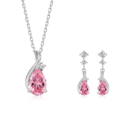 immobird 925 Sterling Silver Infinity Birthstone Jewelry Set Teardrop | Birthstone Necklace and Earring Set, Small Pear-shape Pendant, Drop Earring, Timeless Gift for Her, Daily Wear, Nice Gift Box - color: 10-Oct.