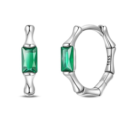 925 Sterling Silver Huggie Hoop Earrings for Women with 5A Cubic Zirconia Jewelry Birthday Gift - style: Green gemstone