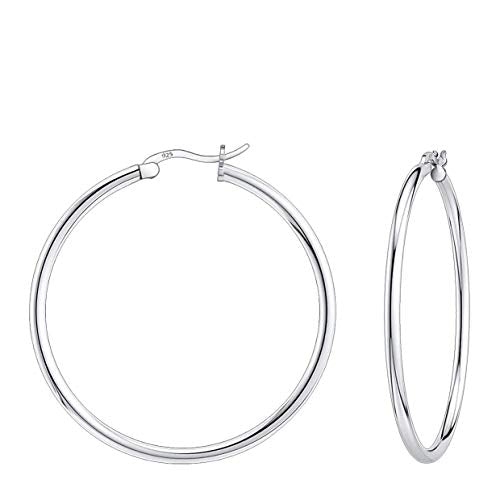 Savlano 925 Sterling silver Round Hoop Earrings for Women Comes in 30MM-65MM - size: 35 Millimeters