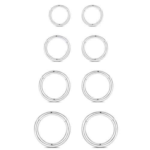 WBRWP 316L Stainless Steel Nose Rings Hoop for Women Men Hypoallergenic | 20G 18G 16G 14G Conch Piercing Jewelry Segment Clicker Lip Rings Helix Cartilage Rook Earrings Diameter 6mm 8mm 10mm 12mm - color: 8pc set in silver color(each dia. 2 pc)