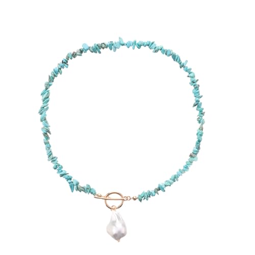 Bohemian Stone Pearl Choker Necklace for Women Dainty Natural Irregular Stone Choker Turquoise Beaded Lariat Necklace Simple Fashion OT Toggle Spiritual Handmade Jewelry - color: Turquoise