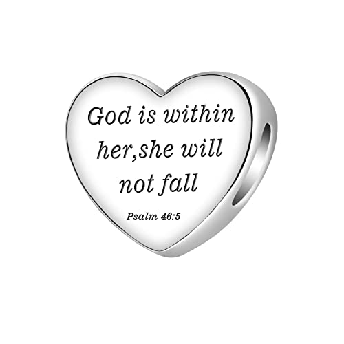 LUXILLA Love You Best Friend Grandma Wife Heart Charm 925 Sterling Silver Charms Fit for Bracelets Necklace Jewelry Gift for Women - color: A-God is within her, she will not fall Psalm 46:5 Charm