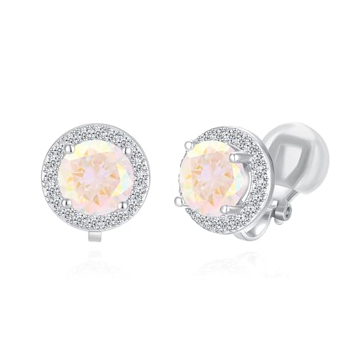 YOQUCOL 8MM Cubic Zirconia Crystal Clip On Stud Earrings Round Non Pierced Earrings for Women - color: Aurora Borealis