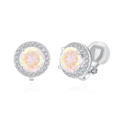 YOQUCOL 8MM Cubic Zirconia Crystal Clip On Stud Earrings Round Non Pierced Earrings for Women - color: Aurora Borealis