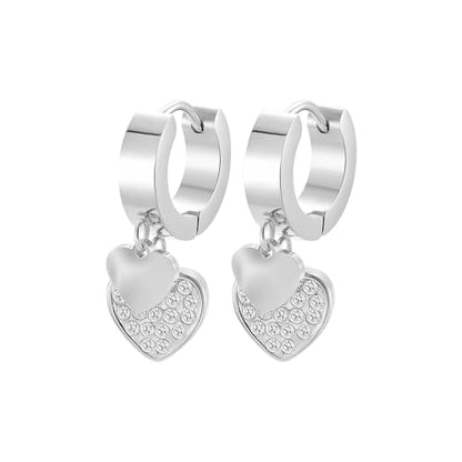 Women's Huggie Hoop Earrings with Small Cute Charm - style: Silver Two Hearts