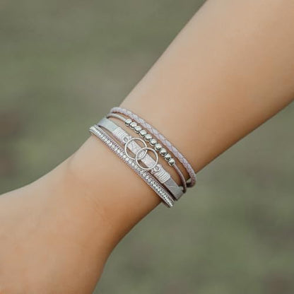 Chunky Boho Leather Wrap Bracelets Cowgirl Beaded Circle Western Jewelry | Stackable Infinity Layered Bohemian Magnetic Clasp Cuff Statement Fashion Colorful Country Hippie Outfits for Women Trendy - color: Purple