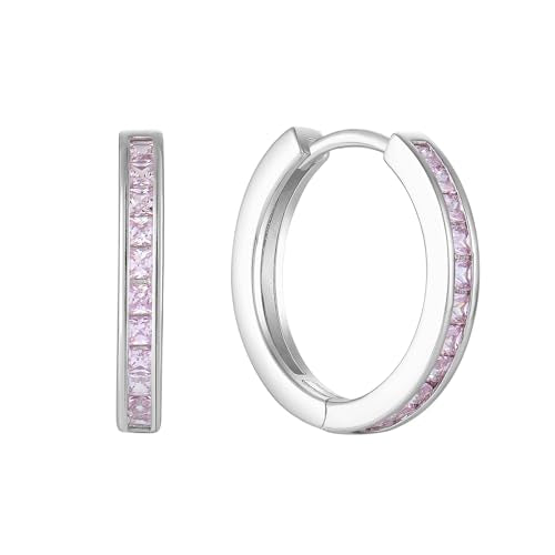 Starchenie Huggie Hoop Earrings for Women 925 Sterling Silver Princess Cut Birthstones Jewelry Gift - color: 10-Pink Tourmaline-Oct