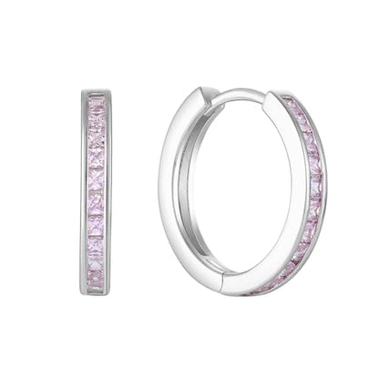 Starchenie Huggie Hoop Earrings for Women 925 Sterling Silver Princess Cut Birthstones Jewelry Gift - color: 10-Pink Tourmaline-Oct