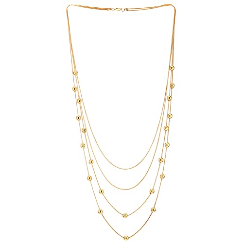 COOLSTEELANDBEYOND Statement Necklace Waterfall Multi-Strand Layered Long Chains with Ball Charm Pendant - color: A-Color: 18K Gold-Plated