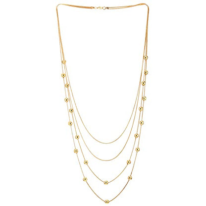 COOLSTEELANDBEYOND Statement Necklace Waterfall Multi-Strand Layered Long Chains with Ball Charm Pendant - color: A-Color: 18K Gold-Plated