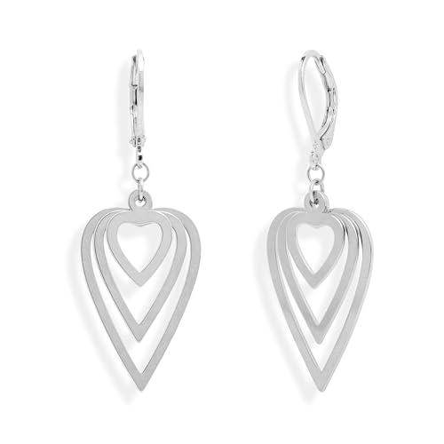 Jean Beau Drop Hoop Earrings for Women, Fasion Jewelry Gift - color: Sliver Hearts
