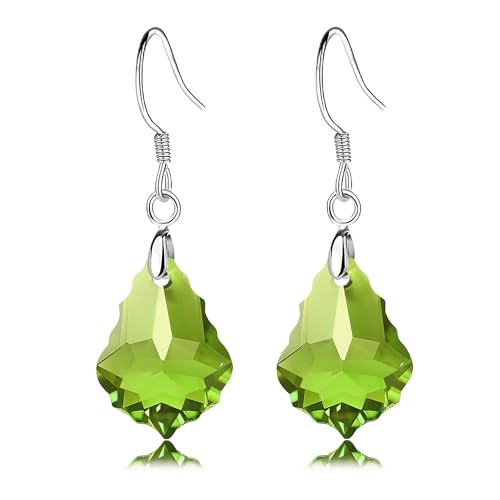 Austrian Crystal Baroque Drop Dangle Earrings for Women 925 Sterling Silver Hook Hypoallergenic Jewelry - color: Green