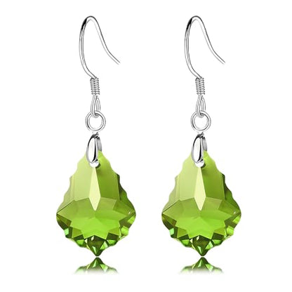 Austrian Crystal Baroque Drop Dangle Earrings for Women 925 Sterling Silver Hook Hypoallergenic Jewelry - color: Green