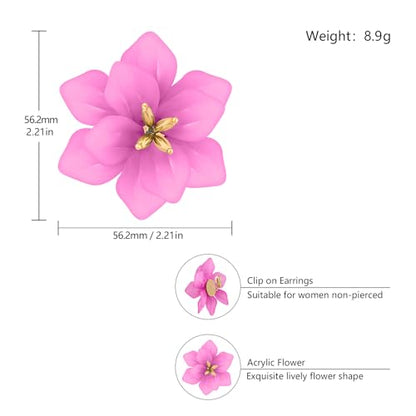 LAXPICOL Fashion Big Flower Clip On Earrings For Women Cute Lovely Acrylic Flower Earrings No piercing Earrings 2.36" - color: purple