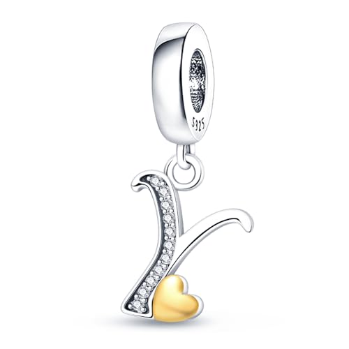 HappyStar Sterling Silver Letter Charms for Bracelets Alphabet Initial Dangle Charms Bead fit Pandora Bracelets Jewelry Gifts for Women - color: Letter charms Y