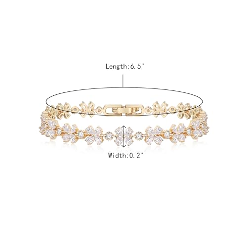 Crysdue Marquise Teardrop Cubic Zirconia Wedding Bridal & Prom Tennis Bracelets for Brides Bridesmaids, Silver/Gold/Rose Gold Plated Bracelet Gifts for Women - style: D_Gold 7.3"