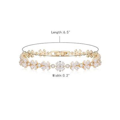Crysdue Marquise Teardrop Cubic Zirconia Wedding Bridal & Prom Tennis Bracelets for Brides Bridesmaids, Silver/Gold/Rose Gold Plated Bracelet Gifts for Women - style: D_Gold 7.3"