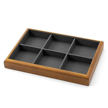 Oirlv Wood Jewelry Tray 6-Compartment Dark Grey | Dark Grey Solid Wood Frame, Soft Microfiber Lining, 9.84X17X1.18in with 6 Compartments, Holds Rings/Earrings/Bracelets - color: Grey, size: 6 grid