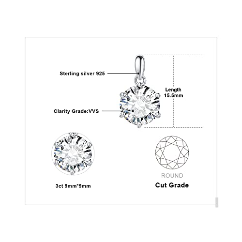 JewelryPalace Round 1ct 2ct 3ct Cubic Zirconia Solitaire Pendant Necklace for Women, 925 Sterling Silver 14k White Gold Plated Necklaces for Her, Classic Simulated Diamond Jewelry Set, 18 Inches chain - color: G-3ct-CZ-Sterling Silver