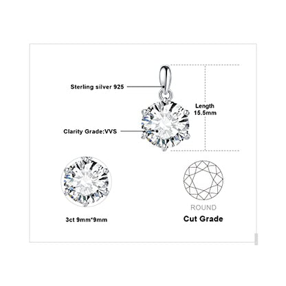 JewelryPalace Round 1ct 2ct 3ct Cubic Zirconia Solitaire Pendant Necklace for Women, 925 Sterling Silver 14k White Gold Plated Necklaces for Her, Classic Simulated Diamond Jewelry Set, 18 Inches chain - color: G-3ct-CZ-Sterling Silver