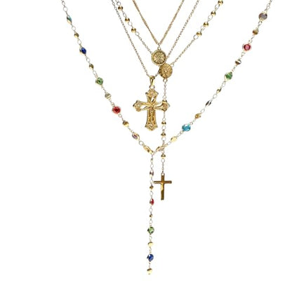 Layered Necklace for Women, Cross Pendant Y Necklace Set, 18K Gold Plated Dainty Stackable Jewelry Gift for Everyday Wear - style: 4PCS - I