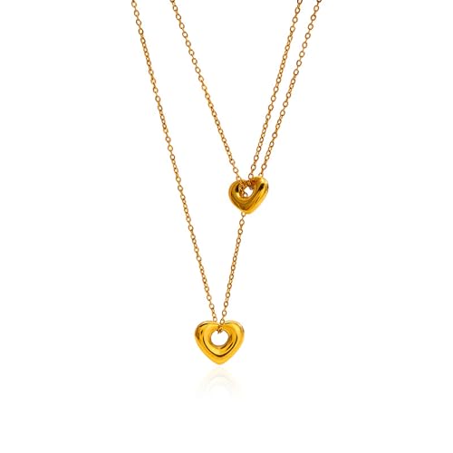 CTRLZTEAM Layered Necklaces for Women Gold Silver Snake Chain Pendant - style: Double Layer Puffed Heart Pendant