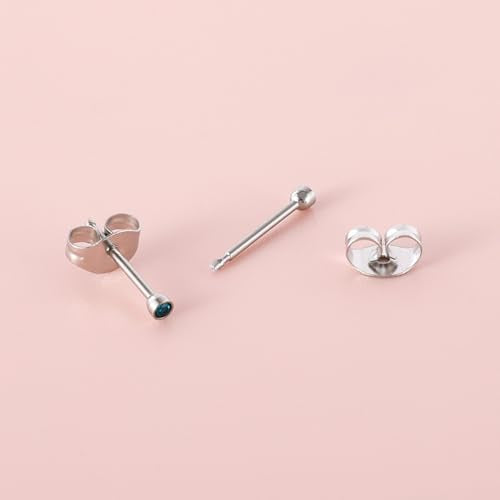 12 Pairs Surgical Stainless Steel Cubic Zirconia Birthstone Stud Earrings Heart Star Round Multicolors Stud Earrings Set for Women - style: Silver round 2mm