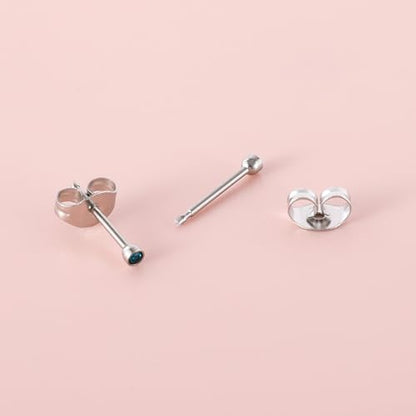 12 Pairs Surgical Stainless Steel Cubic Zirconia Birthstone Stud Earrings Heart Star Round Multicolors Stud Earrings Set for Women - style: Silver round 2mm