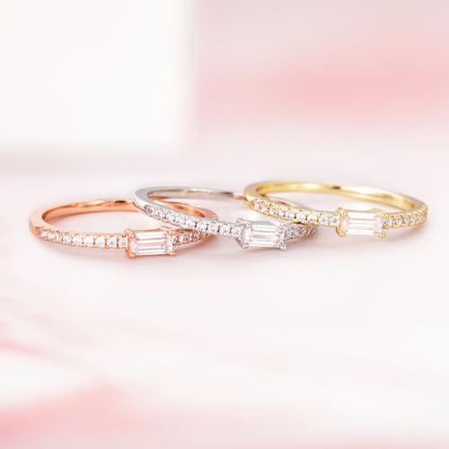 TIGRADE 1.5mm Eternity Ring Baguette Cubic Zirconia Anniversary Ring CZ Pave Wedding Band for Women Size 3-12 - color: Rose Gold