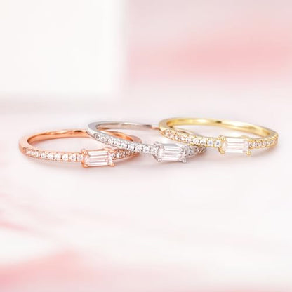 TIGRADE 1.5mm Eternity Ring Baguette Cubic Zirconia Anniversary Ring CZ Pave Wedding Band for Women Size 3-12 - color: Rose Gold