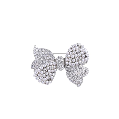 Bow Brooch with Pearl Rhinestone Sparkly Crystal Bowknot Pin for Women Party Jewelry for Bridal, Blouse, Scarf, or Hat Decoration