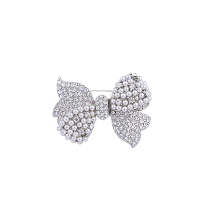 Bow Brooch with Pearl Rhinestone Sparkly Crystal Bowknot Pin for Women Party Jewelry for Bridal, Blouse, Scarf, or Hat Decoration