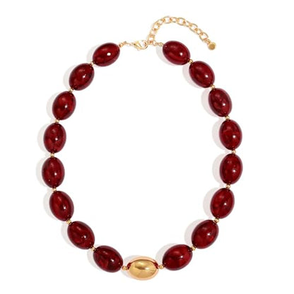Chunky Beaded Necklaces for Women Statement Necklace | Bold Chunky Choker, Large Resin Beads, Adjustable Necklace, Boho Trendy Summer Beach Holiday Jewelry - color: Red-02