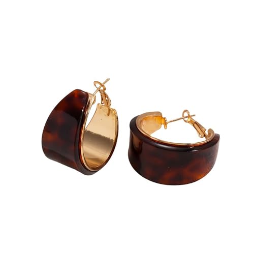 18mm Wide Thick Resin Hoop Earrings for Women Hypoallergenic Sterling Silver Pin Chunky Acrlic Geometric Lightweight Huggie Hoops Earring Retro Birthday Christmas Jewelry Boho Statement - color: Brown