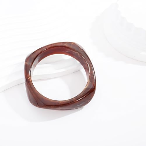 Chunky Acrylic Bangles Bracelets For Women Geometric Acrylic Resin Acetate Mottled Wide Bangle Bracelet Statement Colorful Bangles for Party - color: 02-brown bangle