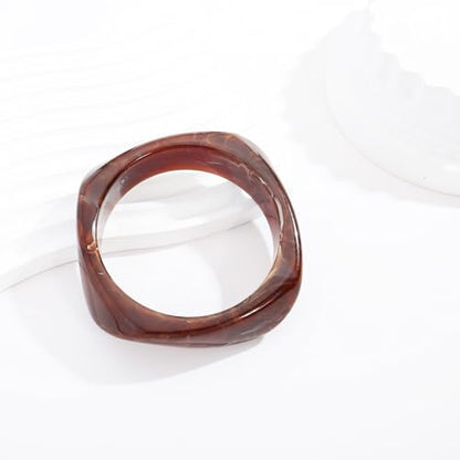 Chunky Acrylic Bangles Bracelets For Women Geometric Acrylic Resin Acetate Mottled Wide Bangle Bracelet Statement Colorful Bangles for Party - color: 02-brown bangle