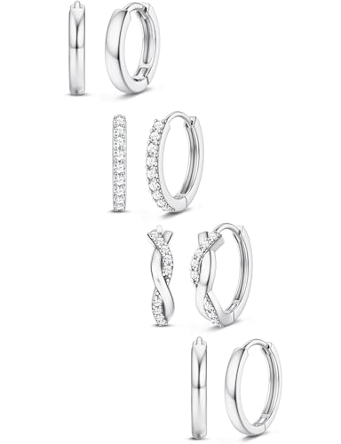 Jstyle Small Gold Hoop Earrings for Women Hypoallergenic Earring Stacks | 4 Pairs Huggie Hoop Earrings, Cartilage Earring Set for Sensitive Ears, Comfort Waterproof Earrings, Ideal Jewelry Gift - color: Silver Style2