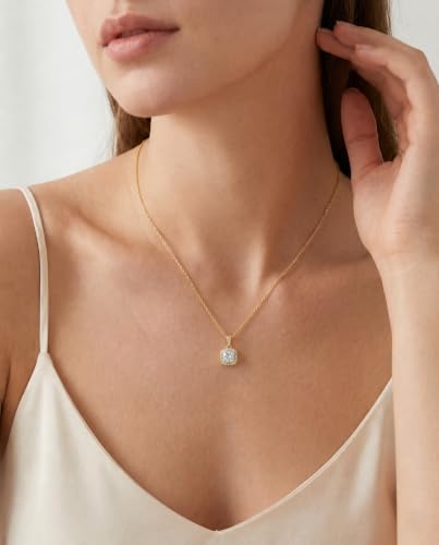 Moissanite Cushion Cut Pendant Necklace for Women - color: Gold, size: 1ct, style: Cushion Cut