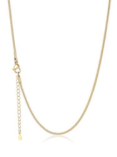 U7 Snake Necklace for Women 14K Gold Plated/Silver/Rose Gold/Black Chain Necklace Hypoallergenic, Stainless Steel Tiny Snake Chain Necklace 1/1.2/1.5/2MM, 14-30" Adjustable Minimalist Gift - color: k.Gold-1.5mm