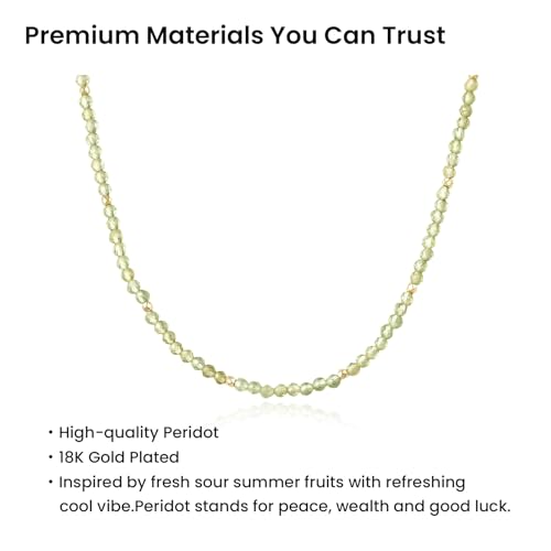 ARSIS Genuine Beaded Gemstone Necklace for Women, Colorful Natural Stone Handmade Bead Choker, Personalized Birthstone Necklace, Boho Summer Beach Necklace Layering Stackable Jewelry Gift - color: Peridot (August)