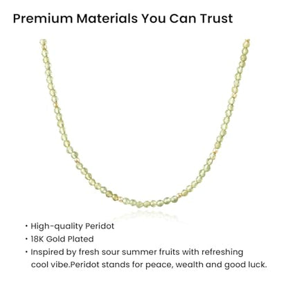 ARSIS Genuine Beaded Gemstone Necklace for Women, Colorful Natural Stone Handmade Bead Choker, Personalized Birthstone Necklace, Boho Summer Beach Necklace Layering Stackable Jewelry Gift - color: Peridot (August)